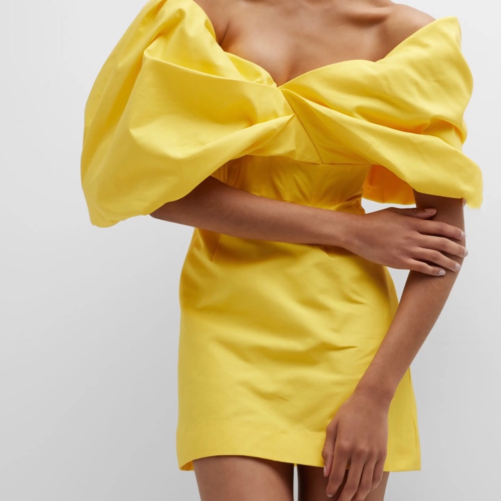 Rachel Gilbert Xavier Off-the-Shoulder Puff-Sleeve Mini Dress in Yellow Size 6 - Picture 6 of 14